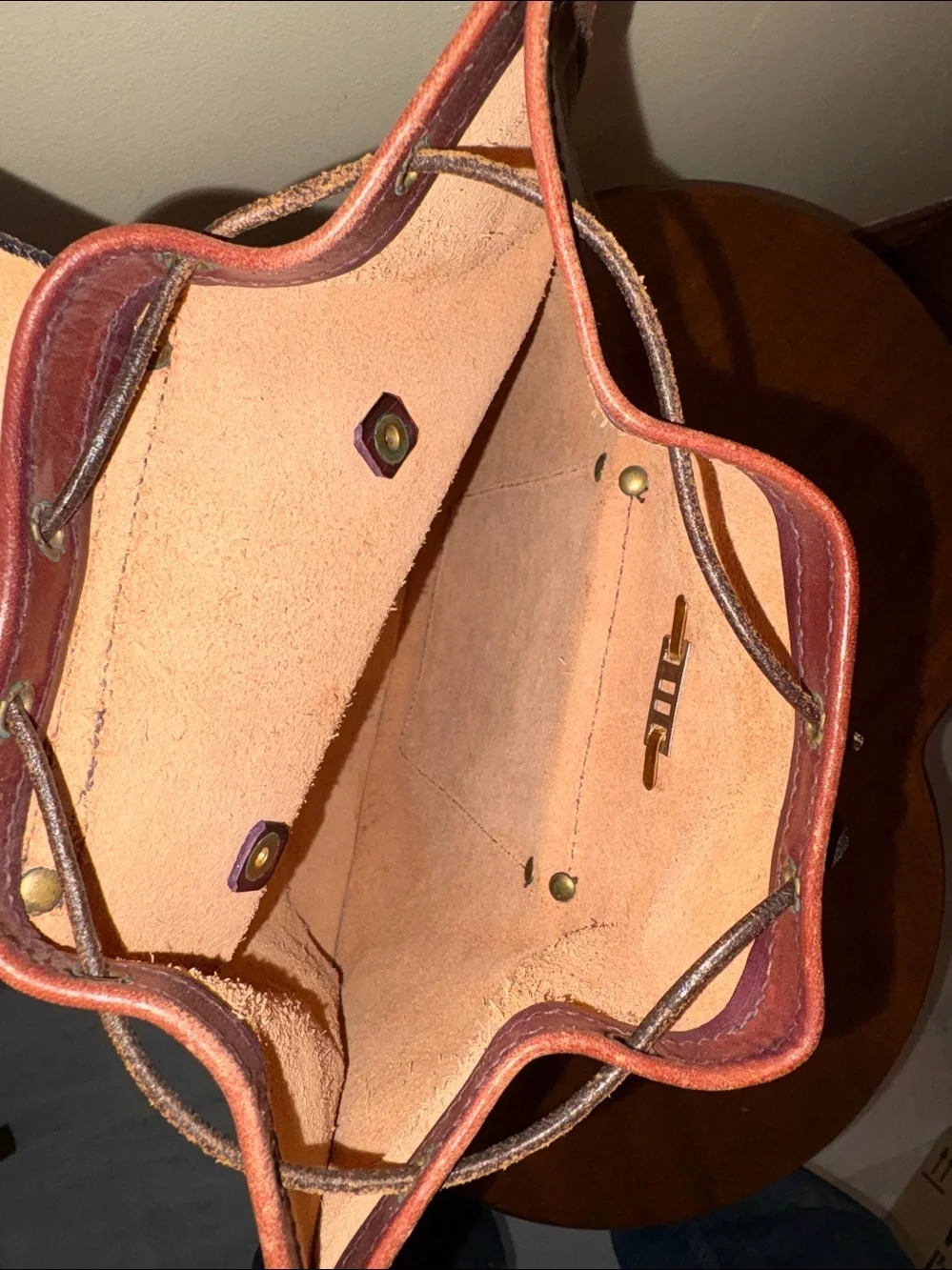 Namsce Bazar San Gimignano  Italian Leather backpack/Horse logo Brown/Gold turnl